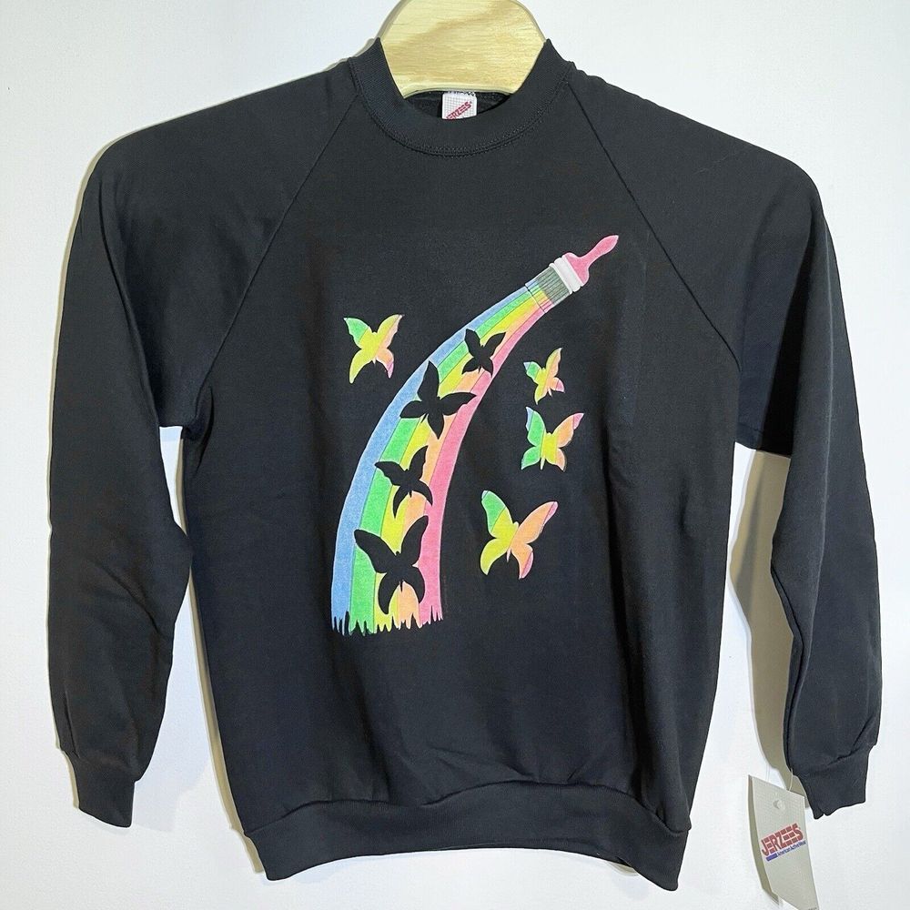 1991 New Jerzees Rainbow Paint Butterflies Graphic Sweatsuit Sweatshirt Womens L - Picture 2 of 14
